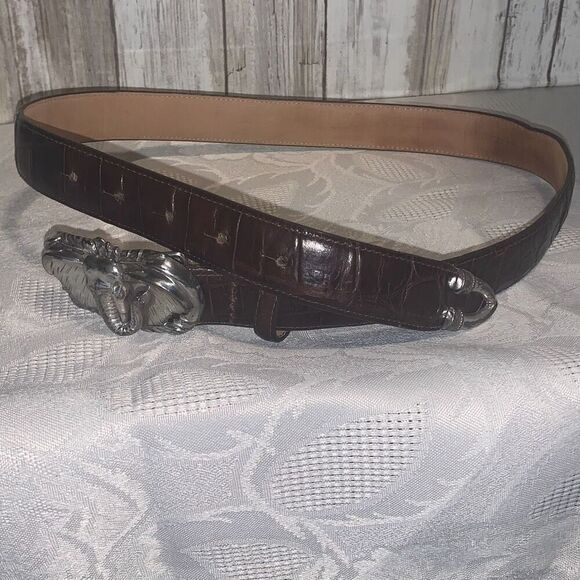 Vintage Statement Animal Brighton Silver Elephant Buckle Crocodile Leather Large - Picture 7 of 11